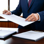 A determined legal professional, fully clothed in a modest, sharp business suit, sits at a polished wooden desk in a sunlit, modern office. The professional holds a detailed contract document, meticulously examining a specific section with a look of critical realization, suggesting the discovery of a significant, subtle flaw or misrepresentation within the agreement. The office background is blurred, focusing on the subject and the document. Perfect anatomy, correct proportions, natural pose, well-formed hands, proper finger count, natural body proportions. Professional photography, high-quality, safe for work, appropriate content, family-friendly.