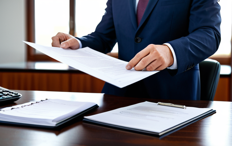 A determined legal professional, fully clothed in a modest, sharp business suit, sits at a polished wooden desk in a sunlit, modern office. The professional holds a detailed contract document, meticulously examining a specific section with a look of critical realization, suggesting the discovery of a significant, subtle flaw or misrepresentation within the agreement. The office background is blurred, focusing on the subject and the document. Perfect anatomy, correct proportions, natural pose, well-formed hands, proper finger count, natural body proportions. Professional photography, high-quality, safe for work, appropriate content, family-friendly.