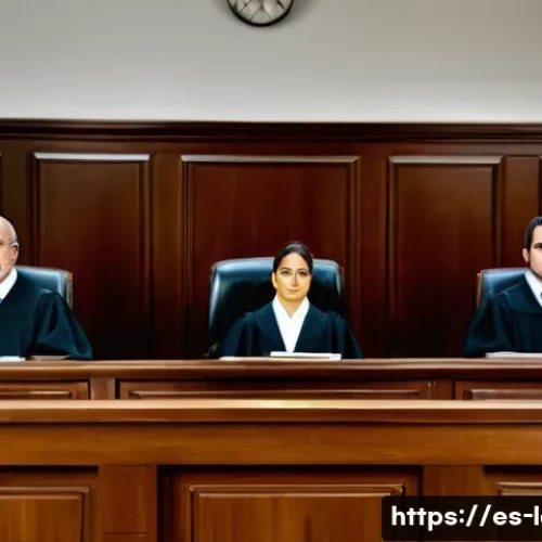 형법상 책임주의 - A detailed courtroom scene in a modern Spanish criminal court, showing a diverse group of profession...