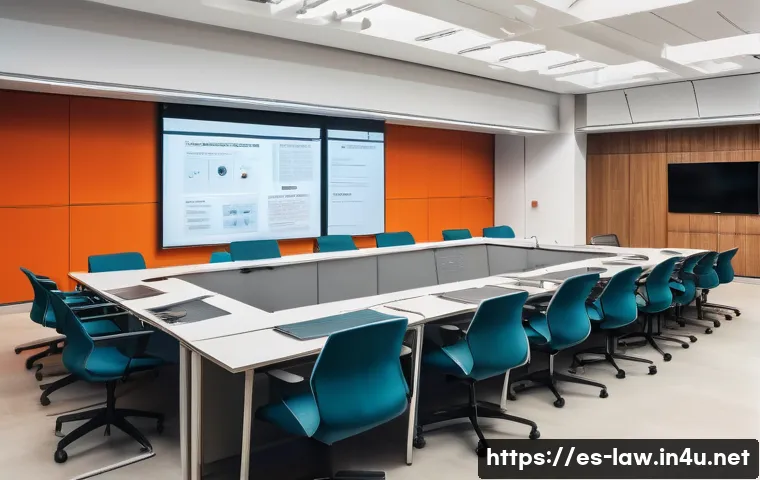 행정법상 행정지도 법적 성격 - A professional office setting in a Spanish public administration building, showing a diverse group o...