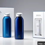 지적재산권법상 디자인권과 실용신안권 - A sleek, modern product packaging design displayed on a minimalist white background, featuring an in...